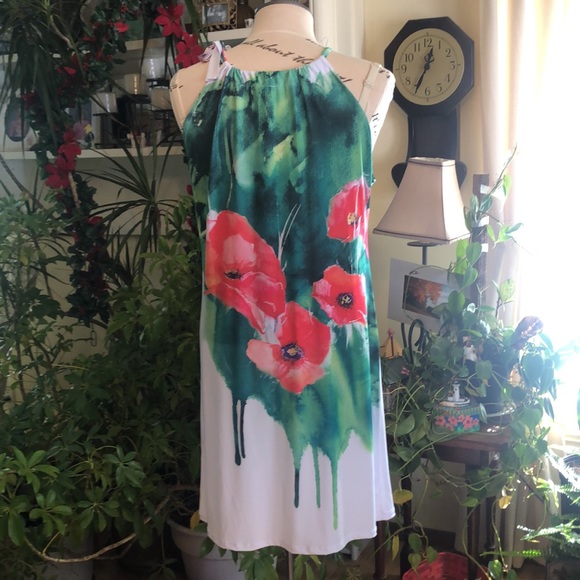 Vibrant Summer Dress, fits like 16/18, Labeled 3X Poliana Plus, Stretchy Knit - Picture 4 of 10